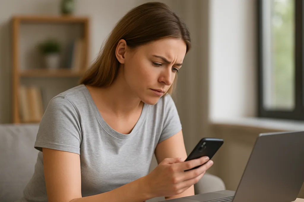 スマホをのぞき込む女性